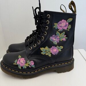 NWOB Dr. Martens 1460 Vonda II Black Floral Rose Embroidered Leather Boots 6
